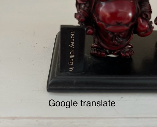 Three Good Luck Buddha Ho Tai Three Red Resin Mounted On Wood - Picture 9 of 9