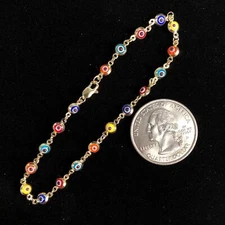 14K Yellow Gold Multi Color Good Luck & Protection Evil Eye Beads Bracelet - 7"