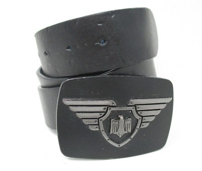 Black Eagle Chrome Belt Buckle on Black Leather Belt size M 33-35'' Vera Pelle