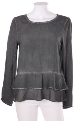 QS by s.Oliver Blouse Garment Dyed Layer Look Volants Frills D 34 grey