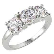 2.06 Ct Round Cut SI2/E Diamond Trilogy Engagement Ring 14K White Gold