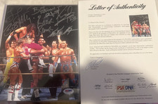 WWF BRET HART WRESTLEMANIA X CHAMPIONSHIP CELEBRATION 8x10 MULTI SIGNED W / PSA