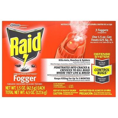 RAID  CONCENTRATED DEEP REACH-FOGGER for ROACHES-FLEAS-ANTS 1.5 OZ-3 PACK
