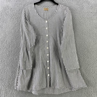 Tulip Shirt Womens Small Black White Stripe Cotton Tunic Button Front Top