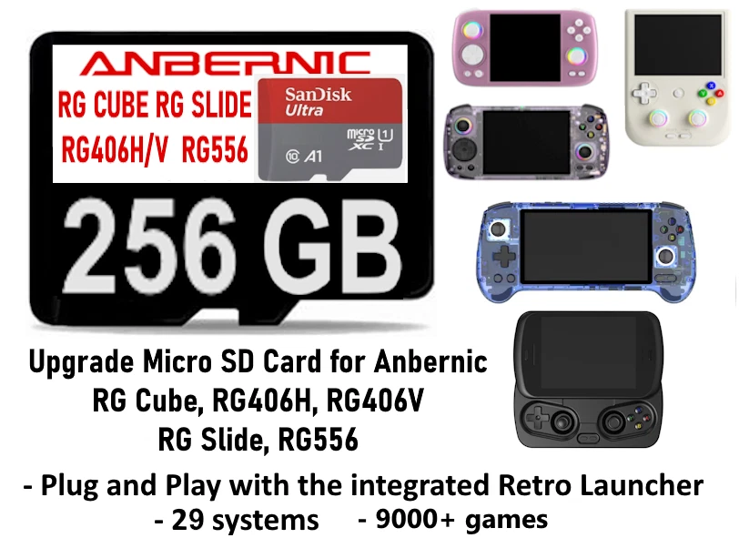 Anbernic RGCube, RG406H/RG406V RG Slide, RG556 Plug & Play Upgrade Micro SD Card
