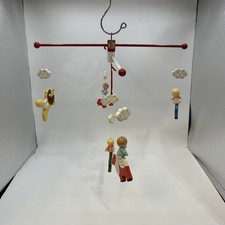 Vintage 1950s 1960s Crib Baby Nursery Mobile Painted Wood Angels Animals IRMI