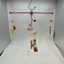 Vintage 1950s 1960s Crib Baby Nursery Mobile Painted Wood Angels Animals IRMI  