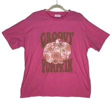 Womens Size XL Tee Shirt Groovy Pumpkin PINK Lily