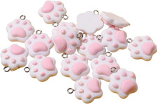 20Pcs Paw Print Dangle Earring Charms Pink Dog Paw Print Keychain Bracelet Neckl