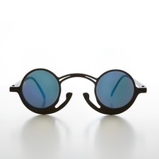 Black Round Unique Steampunk Sunglasses with Color Mirror Lens - Pepe