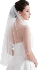 Short Wedding Veil for Bride Bridal Veil Pearl Bow White Black Wedding Festival