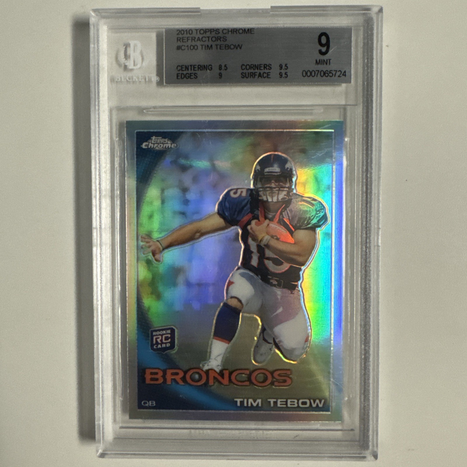 2010 Topps Chrome Orange Refractor #C100 Tim Tebow RC Rookie Mint 9 GRADED