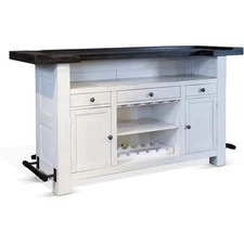 Sunny Designs Carriage House 78" Farmhouse Wood Bar Unit in Dark Brown/White