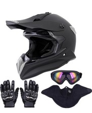 Adult Motocross Dirt Bike Helmet with Goggle, Gloves & Large, Matte Black-188 