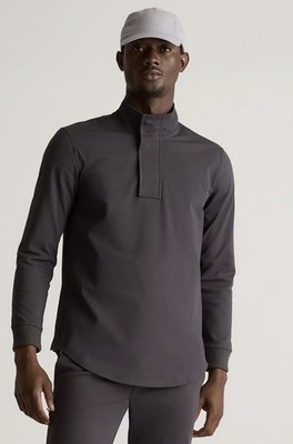 Quince On Par Half-Zip Pullover Dark Coal Sleeved Top Large Magnetic Side NWT