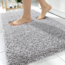 Microfiber Bathroom Rugs 30X20, Quick Dry Mat, Light Grey and White