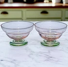 RaRe! 4) Vtg Tiffin Watermelon Depression Glass Pink Green Dessert Bowls Beehive