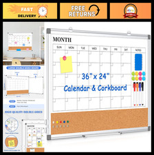 36x24 Magnetic Dry Erase Monthly Calendar  Cork Board Combo for Office, Home, S