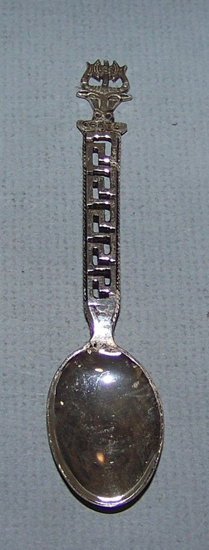 Souvenir Spoon 4 1/4" Crete w/Bull 835 Silver Wt .347 ozt