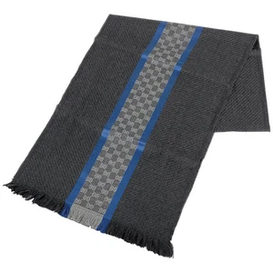 GUCCI GG Patron Écharpe Hiver Frange Écharpe Hiver Laine Soie Gris Bleu Femme...