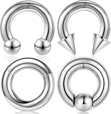 4Pcs 8G Septum Ring Surgical Steel Stretched Septum Kit Septum Pierci...