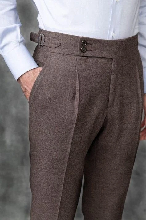 Pantalones de cachemir para hombre plisados frente cintura ajustable informales invierno pantalones con puños Foto 2 de 4