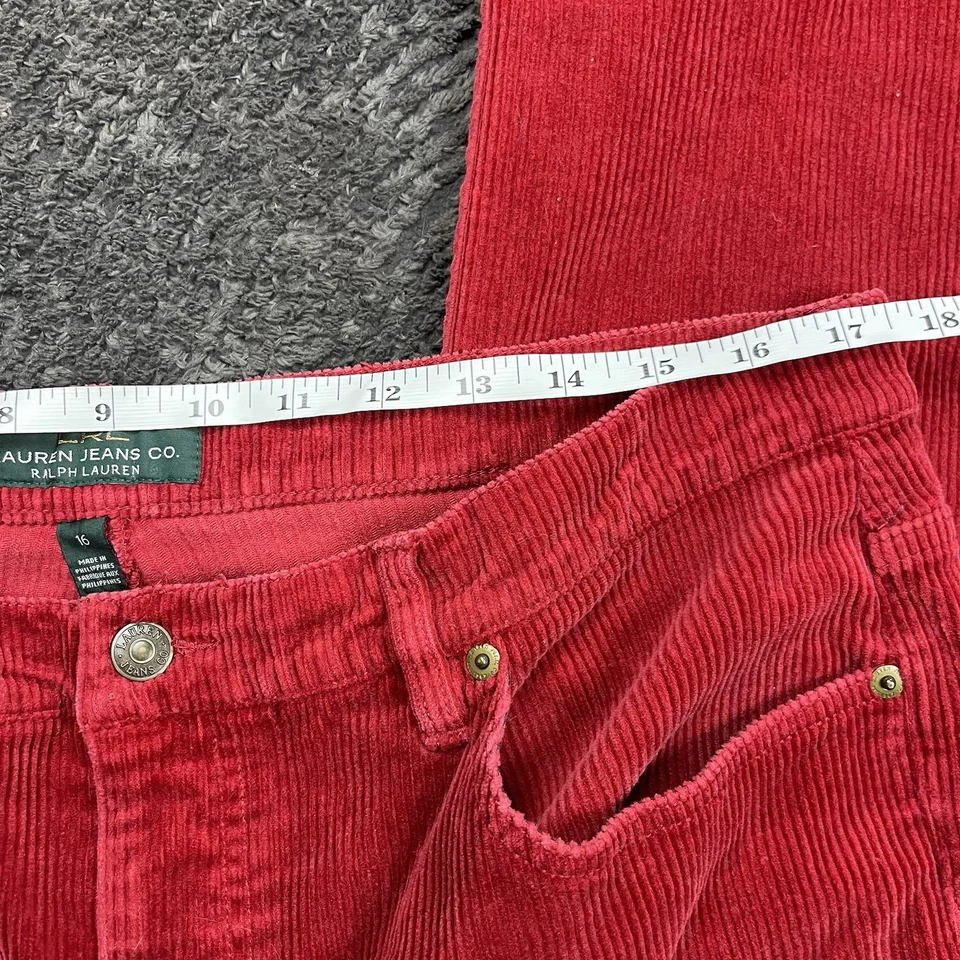 Pantalones de pana rojos elásticos de pierna recta Lauren Ralph Lauren para mujer 16 LRL Foto 3 de 4