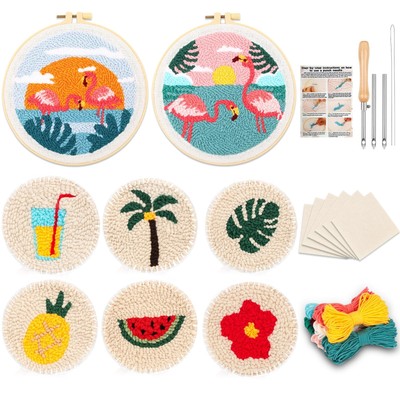 8PCS Punch Needle Coaster Kit, Beginners Adults Punch Needle Set with 8 Hawai...