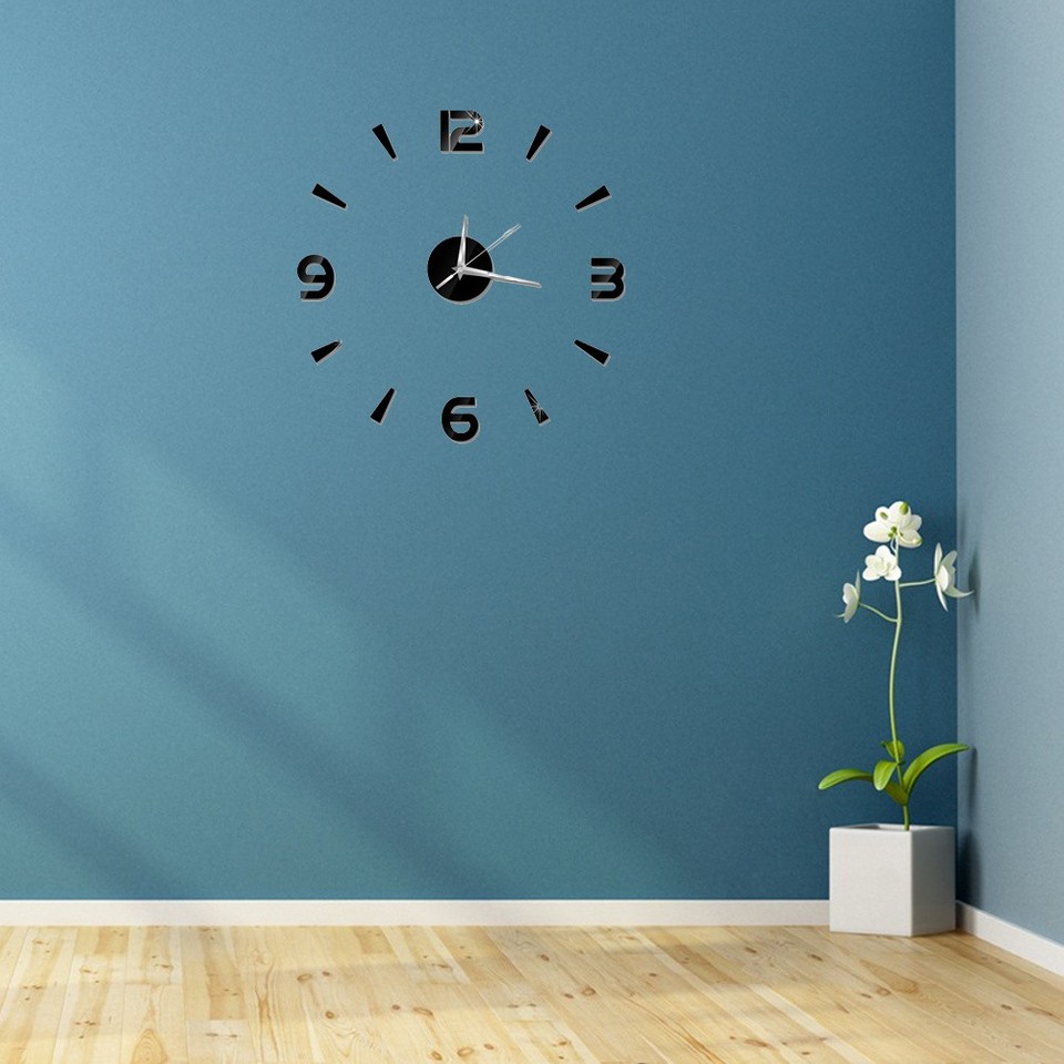 3D Wall Clock Large Number Stick-on Modern Frameless Wall Clock DIY ...