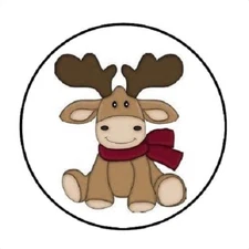 Christmas Moose Envelope Seals Labels 48 Stickers Favors 1.2 inch, Multicolor 