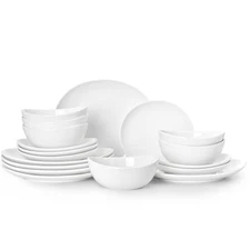 18-Piece Dinnerware Sets for 6, Porcelain Plates and Bowls Set, Scratch Resis...