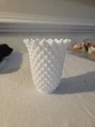 VINTAGE IMPERIAL GLASS COMPANY WHITE MILK GLASS DIAMOND POINT VASE 5 1/4'' TALL