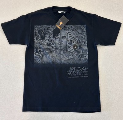 Travis Barker X Yelawolf ''Psycho White'' Black Graphic T-Shirt- New
