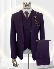 Purple 3-Piece, 1-Button Peak Lapel Slim Fit , Wedding  Formal Wear Suit