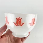 Vintage Fire King Cottage Cheese Pink Tulip Bowl Milk Glass Small Pedestal Bowl