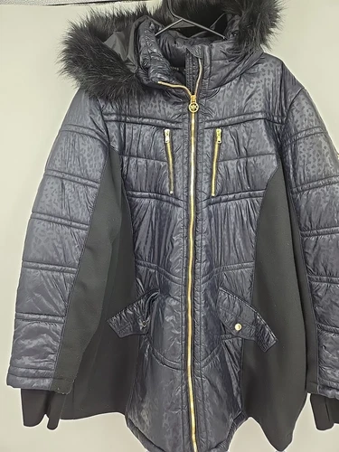 Michael Kors felpa con cappuccio pelliccia sintetica tecnica mista trapuntata nera giacca donna taglia 3XL