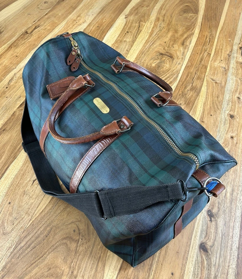 Bolso de viaje vintage Polo Ralph Lauren de cuero tartán para pasar la noche Foto 2 de 4