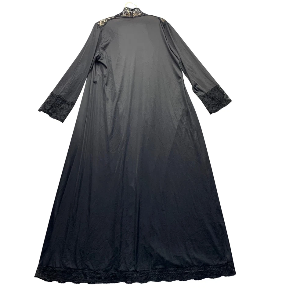 OLGA Black Lace Trim Long Sleeve Full Length Nightgown Robe M Style 9702 Boudoir - Image 2 of 4