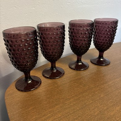 Set Of 4 Purple Hobnail Drinking glasses Water Goblet