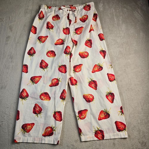 Victorias Secret Pajama Pants Womens Large Strawberries Cropped Comfy Lounge