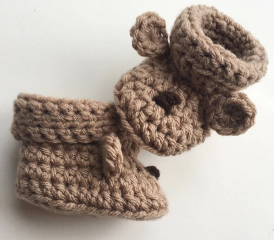 Bebé Crochet Botines Bebé Animal Botines Oso Zapatos Perro Botas Marrón 3-6 con Corbatas Foto 2 de 4