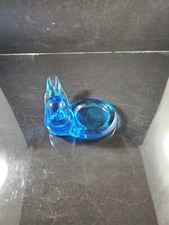 Leo Ward 1986 BLUE BIRD OF HAPPINESS Glass Paperweight Tealight Votive Candle