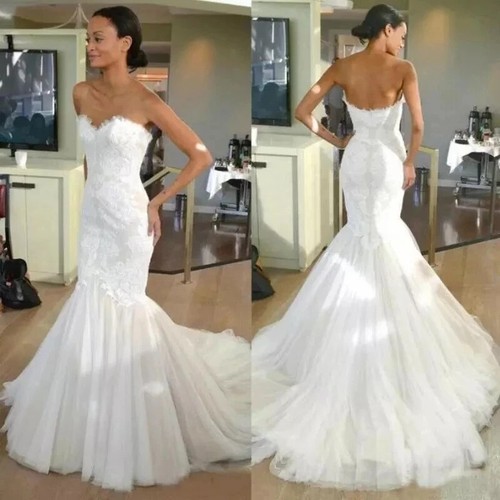 Vintage Mermaid Wedding Dresses Applique Sweetheart Bridal Gowns Court Train - Picture 2 of 6