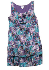 Ann Taylor Loft layered Floral Sleeveless Dress Green & Lavender  Size 16