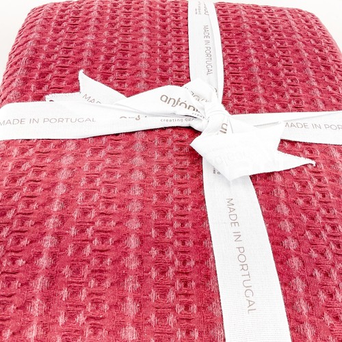 Antonio Salgado King Blanket 100% Cotton Jacquard Portugal Made 108" x 90" Red - Picture 8 of 10
