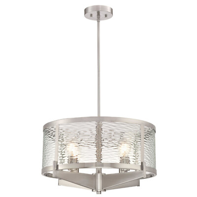E27 Kronleuchter für 4 Lampen Nickel und Glas Branston 54 cm Innen Deckenleuchte