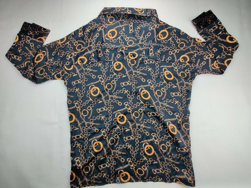 Missguided Chain Print Oversized Plunge Wmns Sz 10 Button Down Long Sleeve Shirt - Picture 7 of 11