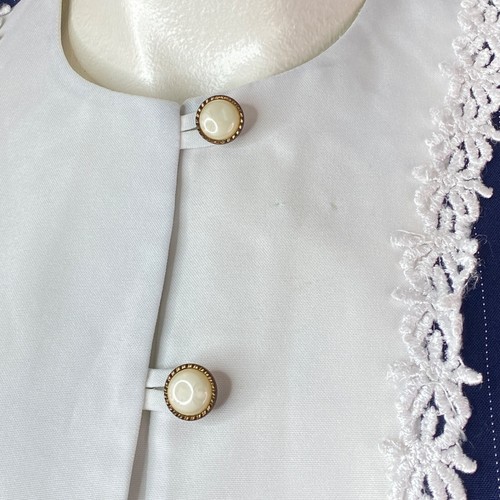 Vintage 1980s navy blue sailor crop top, short puff sleeves nautical Victorian L - Picture 5 of 10