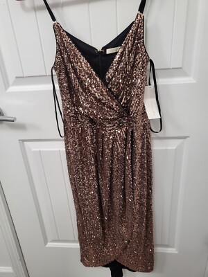 rose gold sequin dress open back Rose Gold Sequin Short Dress with Long Sleeves Open Back main image 1