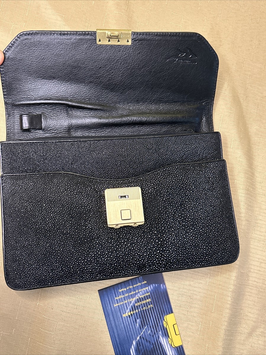 Amiet Shagreen Clutch Bag W/Combination Lock-Black- Swiss Made